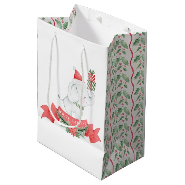 Cute White Elephant | Christmas  Medium Gift Bag (Front Angled)