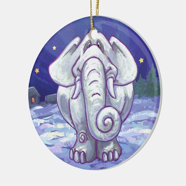 Cute White Elephant Gift Ceramic Tree Decoration (Left)