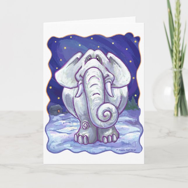 Cute White Elephant Gift Holiday Card (Front)