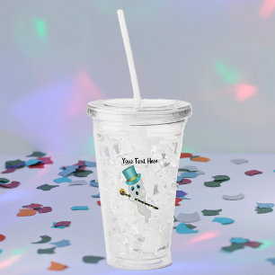 Cute White Fancy Ghost Blue Top Hat Skull Cane Acrylic Tumbler