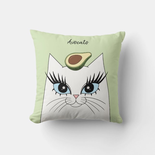 Cute white Female Cat face avocado head pillow (Front)