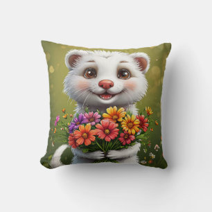 🐾 Cute White Ferret Cartoon Home Decor  🤍 Cushion
