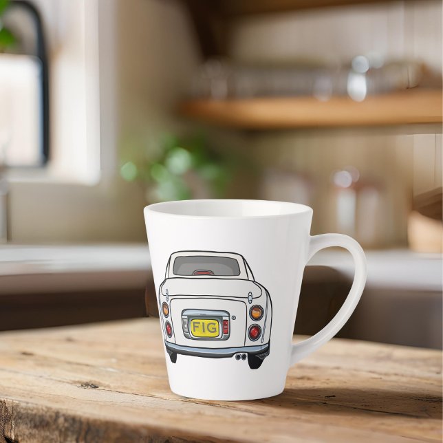Cute White Figaro Car Monogram Figarations Latte Mug (Cute white figaro car latte mug with space for your initials)