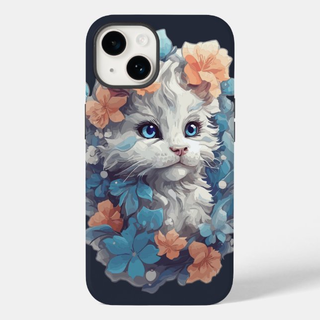Cute White Floral Kitty Cat Case-Mate iPhone Case (Back)