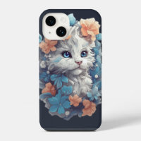 Cute White Floral Kitty Cat