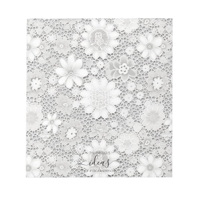 Cute white floral lace name paper pad (Front)