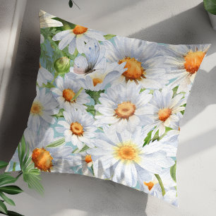 Cute White Floral Vintage Watercolor Daisies  Cushion