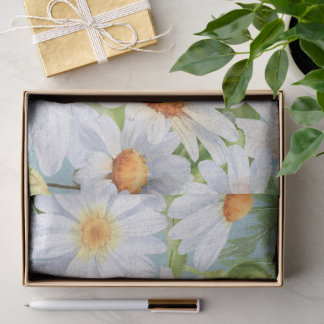 Cute White Floral Vintage Watercolor Daisies Tissue Paper