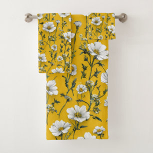 Cute White flowers Bath Towel Set