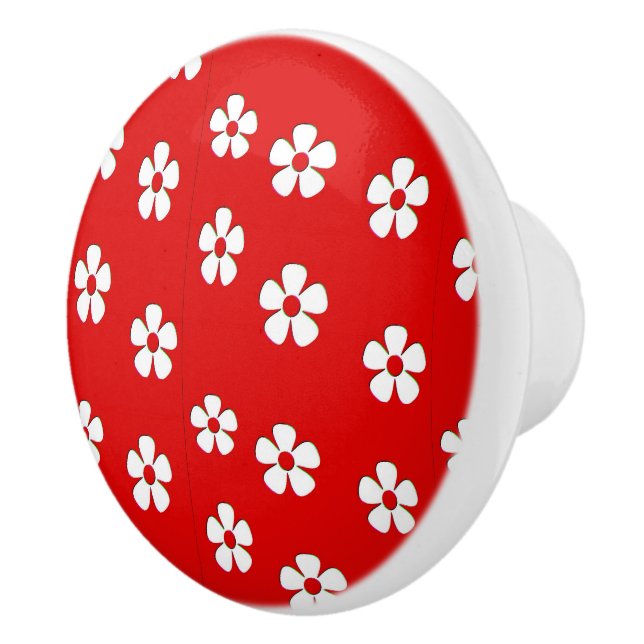 Cute white flowers on red ceramic knob (Right)