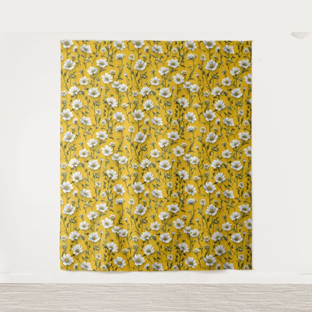 Cute White flowers Tapestry (Front)