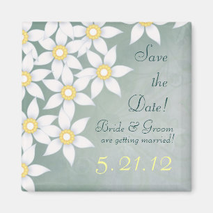 Cute White Flowers Wedding Save the Date Magnet