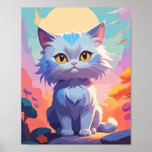 Cute white fluffy cat poster