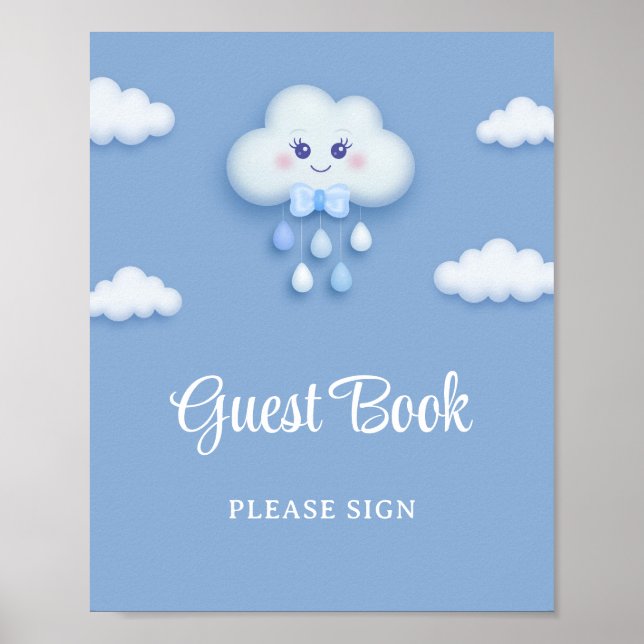 Cute white fluffy cloud nine pale blue guest book (Front)