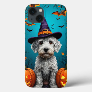 Cute White Fluffy Dog Halloween Witch Aesthetic iPhone 13 Case