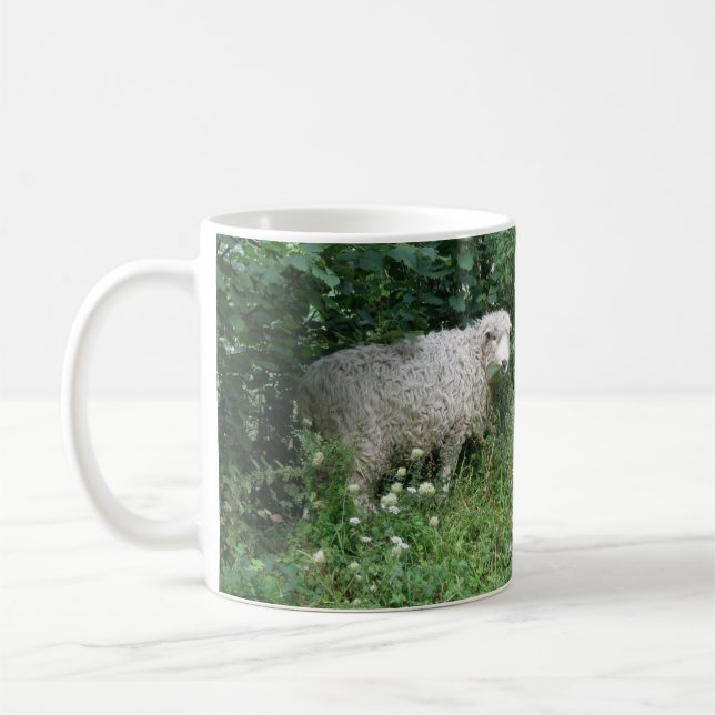 Cute White Fluffy Sheep Eating Mug (Left)