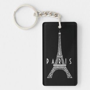 Cute white France Paris Eiffel tower Button Key Ring