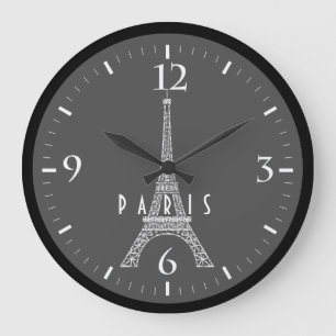 Cute white France Paris Eiffel tower Large Clock