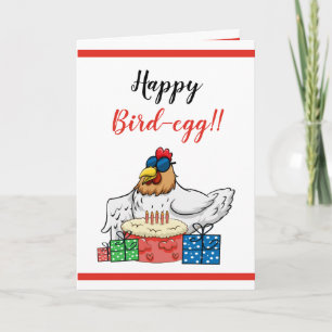 Cute White Funny Chicken Cake and Gifts Birthday Card
