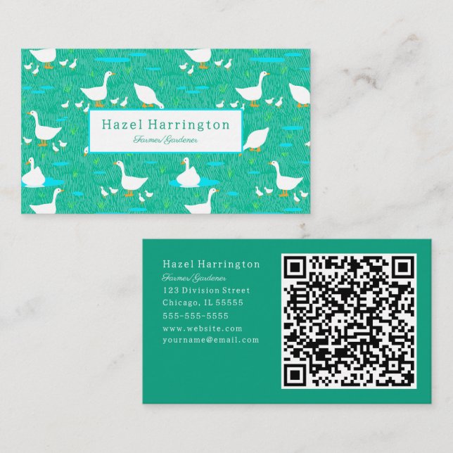 Cute White Geese QR Code Business Card Ducks Farm (Front/Back)