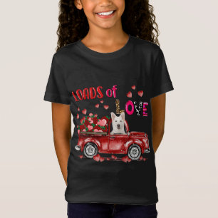 Cute White German Shepherd Dog Driving Red Truck H T-Shirt
