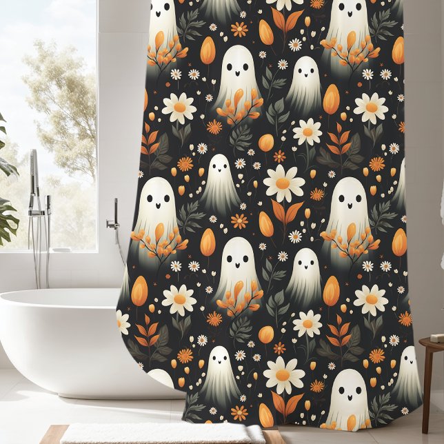 Cute White Ghost Autumn Shower Curtain (Creator Uploaded)