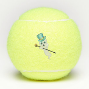 Cute White Ghost Blue Eyes Top Hat Skull Cane Tennis Balls