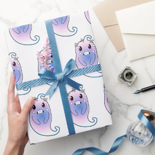 Cute White Ghost Halloween Gift Wrapping Paper