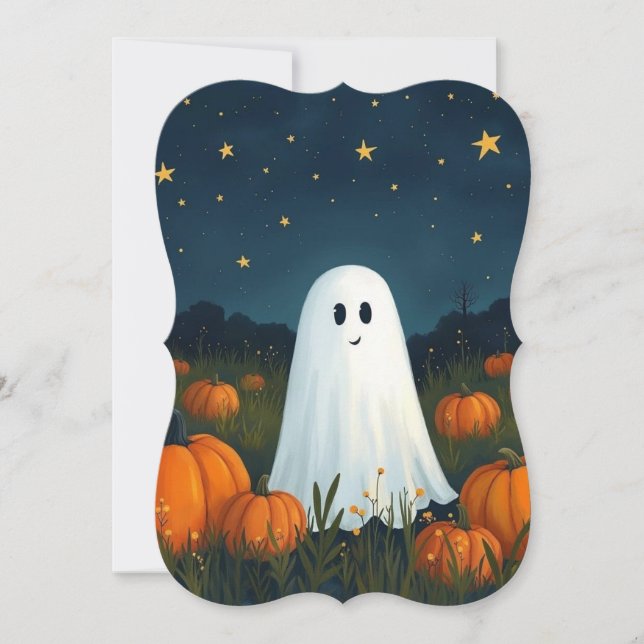 Cute White Ghost with Pumpkins (Front)