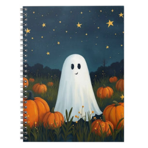 Cute White Ghost with Pumpkins Notebook