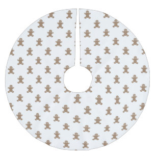 Cute white gold gingerbread man pattern Christmas  Brushed Polyester Tree Skirt