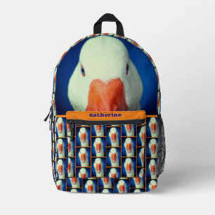 Cute White Goose Face Personalised Printed Backpack