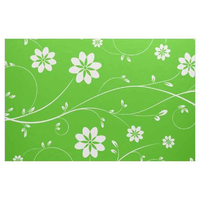 Cute White & Green Delicate Floral Pattern Fabric (Fat Quarter)