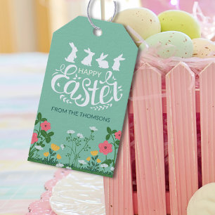 Cute White Green Spring Wildflower Happy Easter  Gift Tags