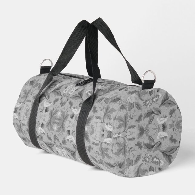 Cute white grey floral background design duffle bag (Left Corner)