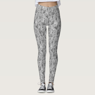 Cute white grey floral background design leggings