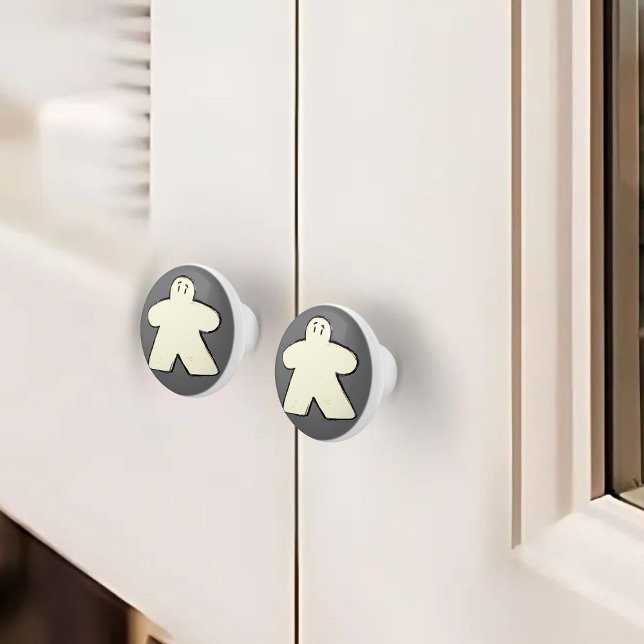 Cute White Grey Meeple Board Game Room  Ceramic Knob (Creator Uploaded)