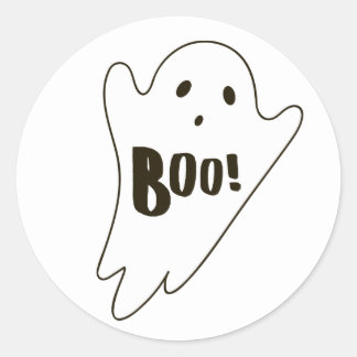 Cute white Halloween ghost says BOO Classic Round Sticker