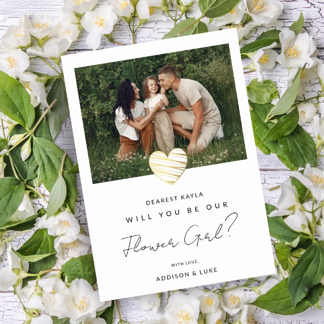Cute White Heart Photo Flower Girl Proposal Card (Creator Uploaded)