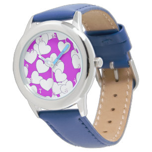 Cute White Hearts On Purple Dial Children's Wrist  Watch