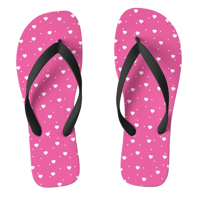 Cute White Hearts Pattern Hot Pink Background Jandals (Footbed)