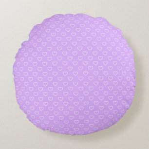 Cute White Hearts Pattern On Lovely Lilac Round Cushion
