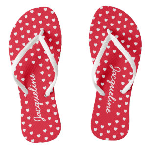 Cute White Hearts Rosy Red Jandals
