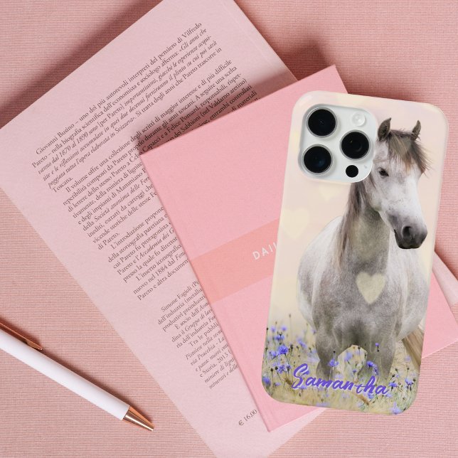 Cute White Horse Purple Flower Case-Mate iPhone Ca Case (Creator Uploaded)