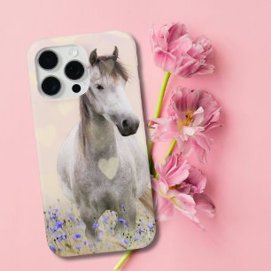 Cute White Horse Purple Flower iPhone 15 Pro Max Case