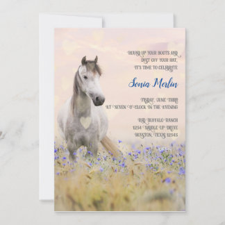 Cute White Horse Purple Flower Feminine Chic Invitation