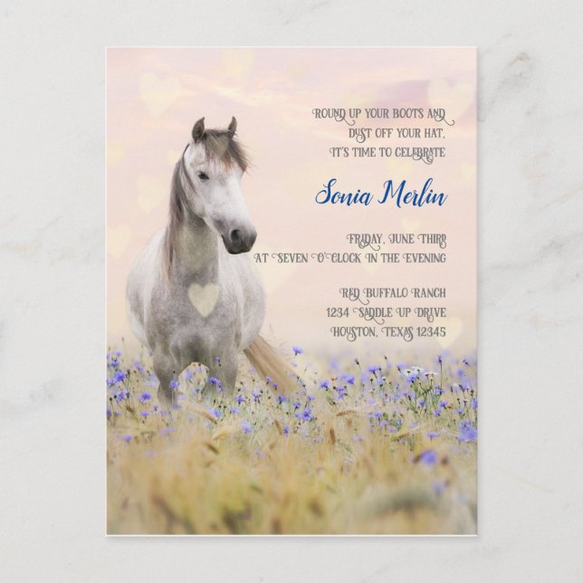 Cute White Horse Purple Flower Feminine Chic Postcard (Front)