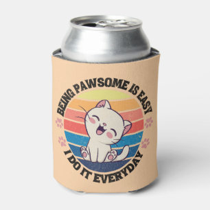 Cute white Kawaii cat Can Cooler