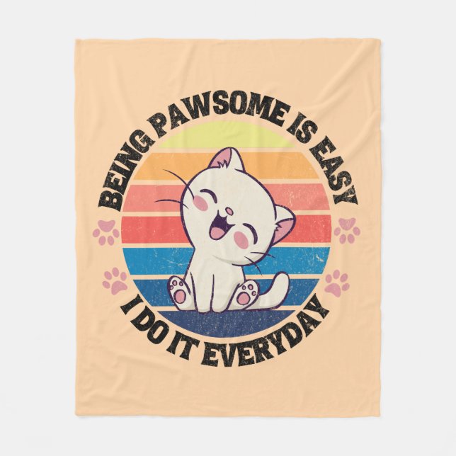 Cute white Kawaii cat Fleece Blanket (Front)