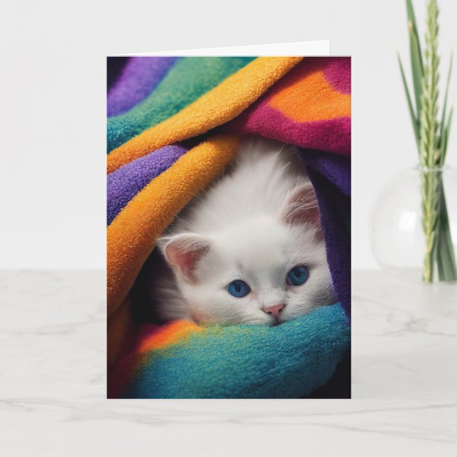 CUTE WHITE KITTEN CAT KITTEN THINKING OF YOU CARD (Front)